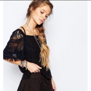 Free People BlackBird Knit Indigo Short Sleeve Top